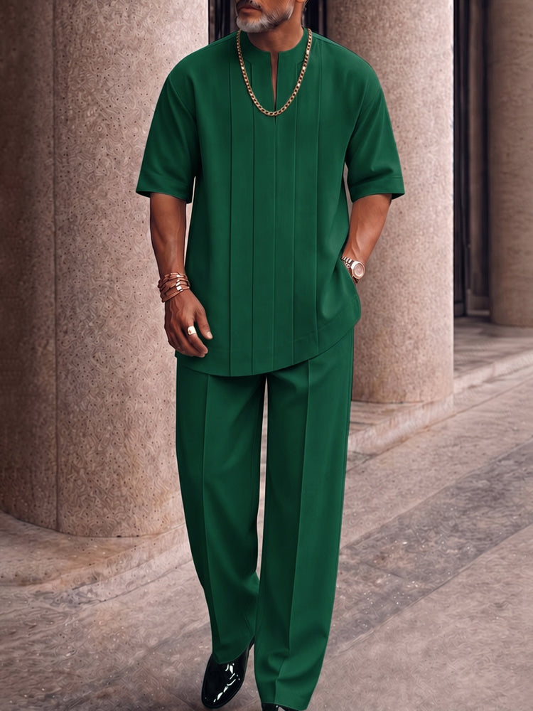 Pleated-Front Stretch Woven Trousers — Men's | Tailored Fit | Smart Casual Essential