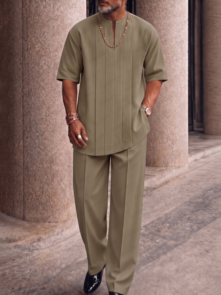 Pleated-Front Stretch Woven Trousers — Men's | Tailored Fit | Smart Casual Essential