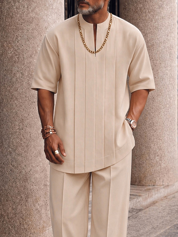 Pleated-Front Stretch Woven Trousers — Men's | Tailored Fit | Smart Casual Essential