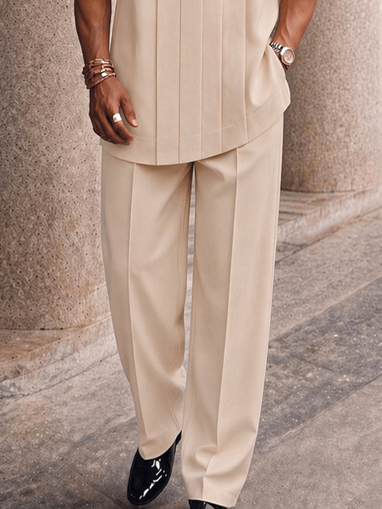 Pleated-Front Stretch Woven Trousers — Men's | Tailored Fit | Smart Casual Essential