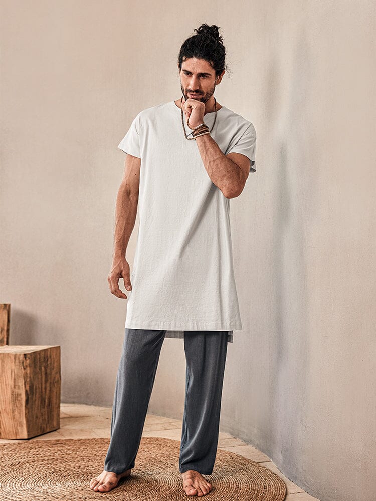 Linen Blend Longline Woven Top — Men's | Relaxed Oversized Fit | Laid-Back Essential