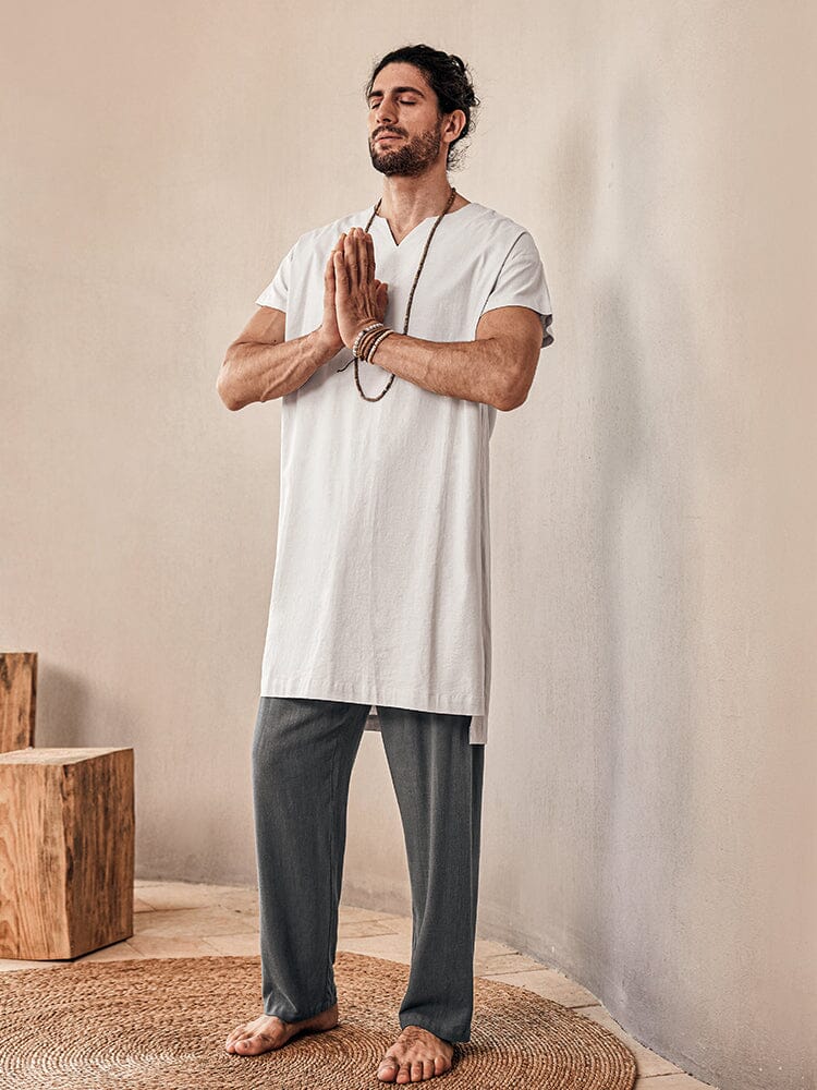 Linen Blend Longline Woven Top — Men's | Relaxed Oversized Fit | Laid-Back Essential