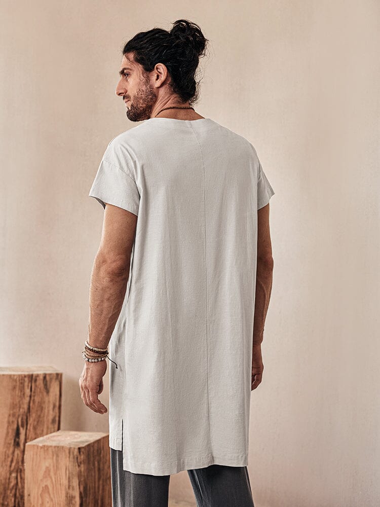 Linen Blend Longline Woven Top — Men's | Relaxed Oversized Fit | Laid-Back Essential