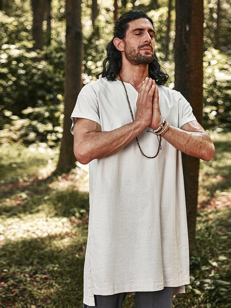 Linen Blend Longline Woven Top — Men's | Relaxed Oversized Fit | Laid-Back Essential