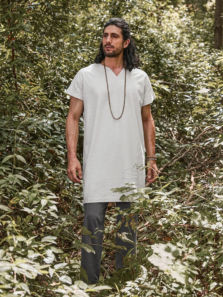 Linen Blend Longline Woven Top — Men's | Relaxed Oversized Fit | Laid-Back Essential