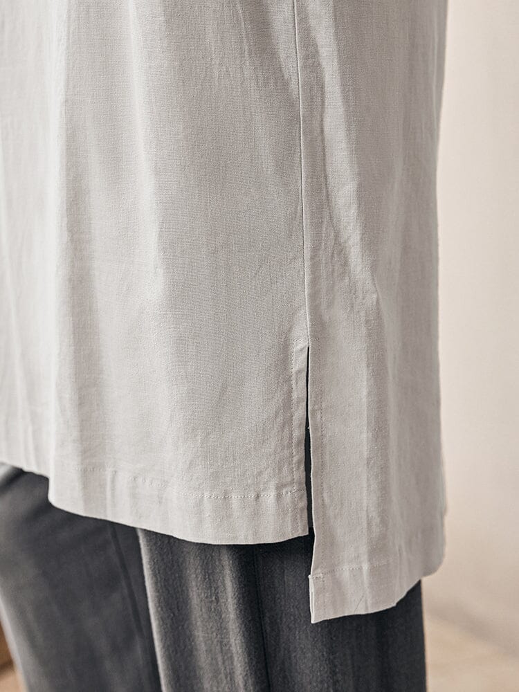 Linen Blend Longline Woven Top — Men's | Relaxed Oversized Fit | Laid-Back Essential