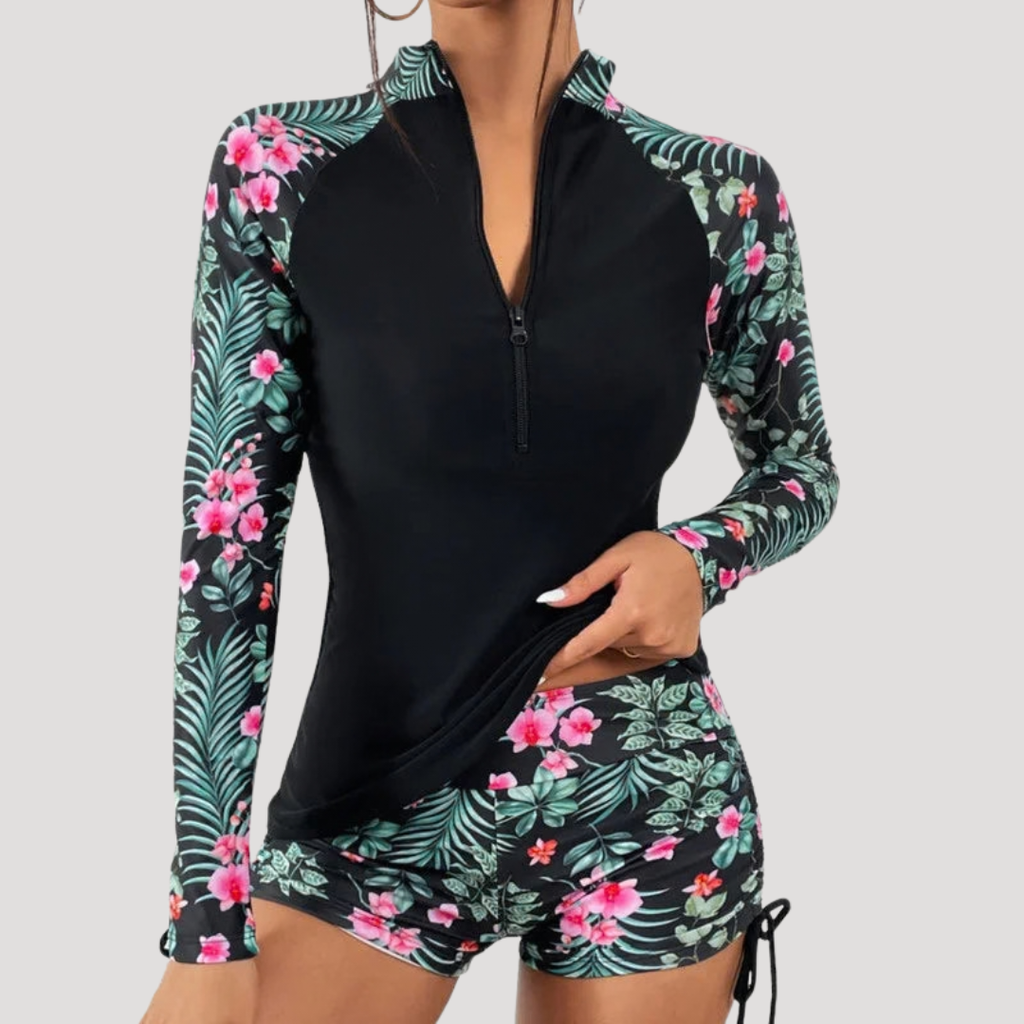 Solange — Floral Long-Sleeve Two-Piece Swimsuit | Modest Coverage | Resort Swim