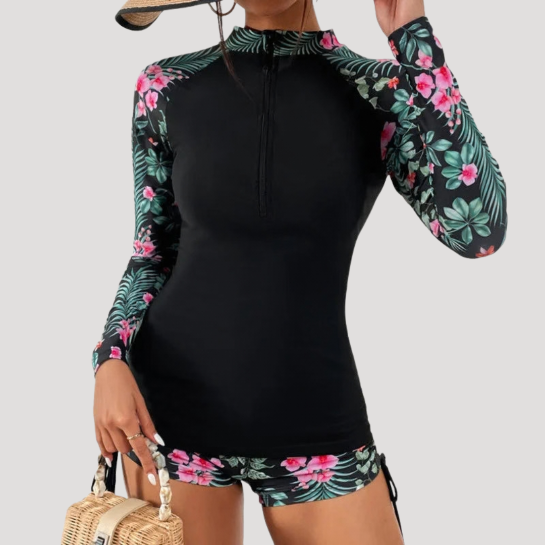 Solange — Floral Long-Sleeve Two-Piece Swimsuit | Modest Coverage | Resort Swim