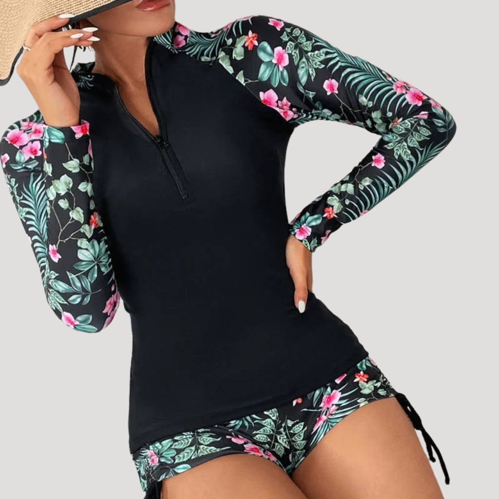 Solange — Floral Long-Sleeve Two-Piece Swimsuit | Modest Coverage | Resort Swim