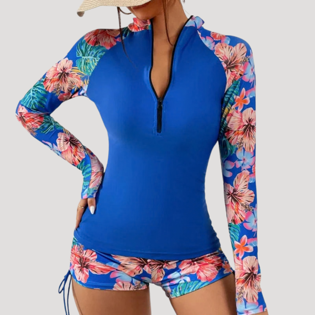 Solange — Floral Long-Sleeve Two-Piece Swimsuit | Modest Coverage | Resort Swim