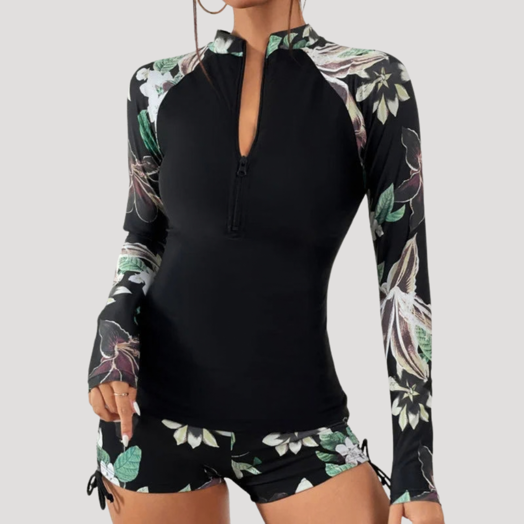 Solange — Floral Long-Sleeve Two-Piece Swimsuit | Modest Coverage | Resort Swim