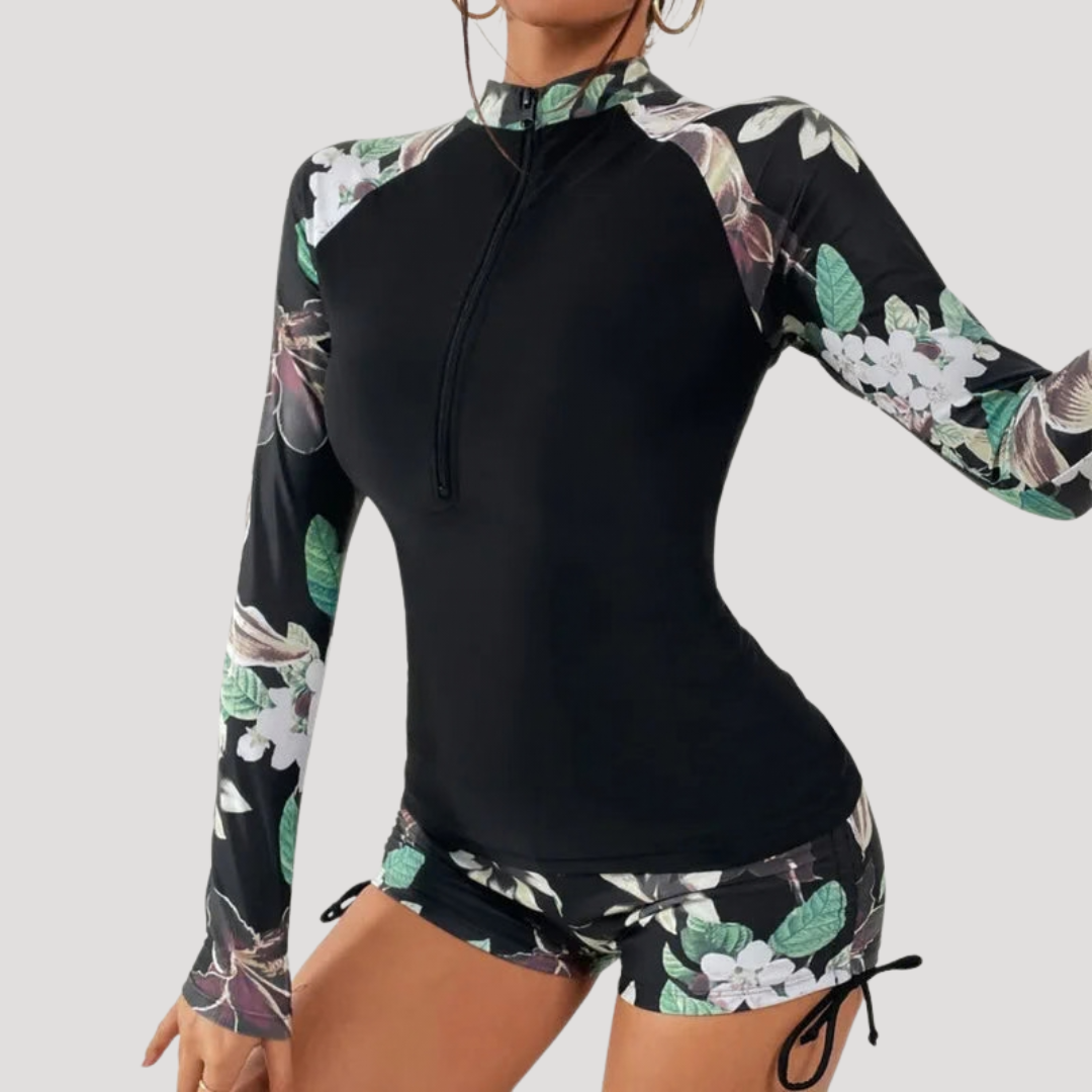 Solange — Floral Long-Sleeve Two-Piece Swimsuit | Modest Coverage | Resort Swim