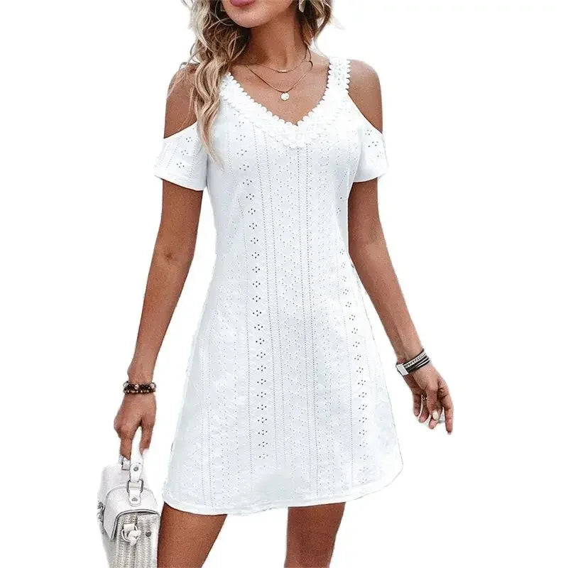 Off-Shoulder Lace Cutout Woven Dress — Women's | Elegant Detail | Summer Occasion
