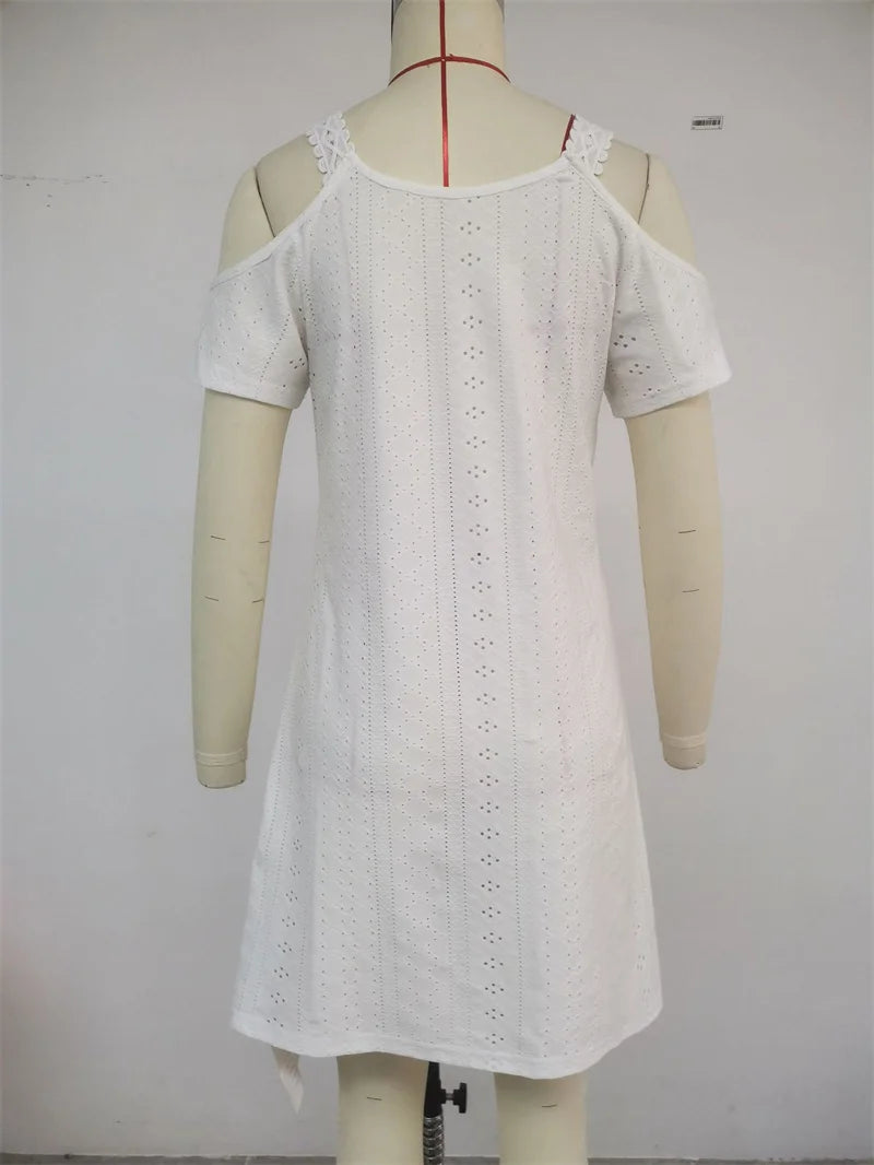 Off-Shoulder Lace Cutout Woven Dress — Women's | Elegant Detail | Summer Occasion