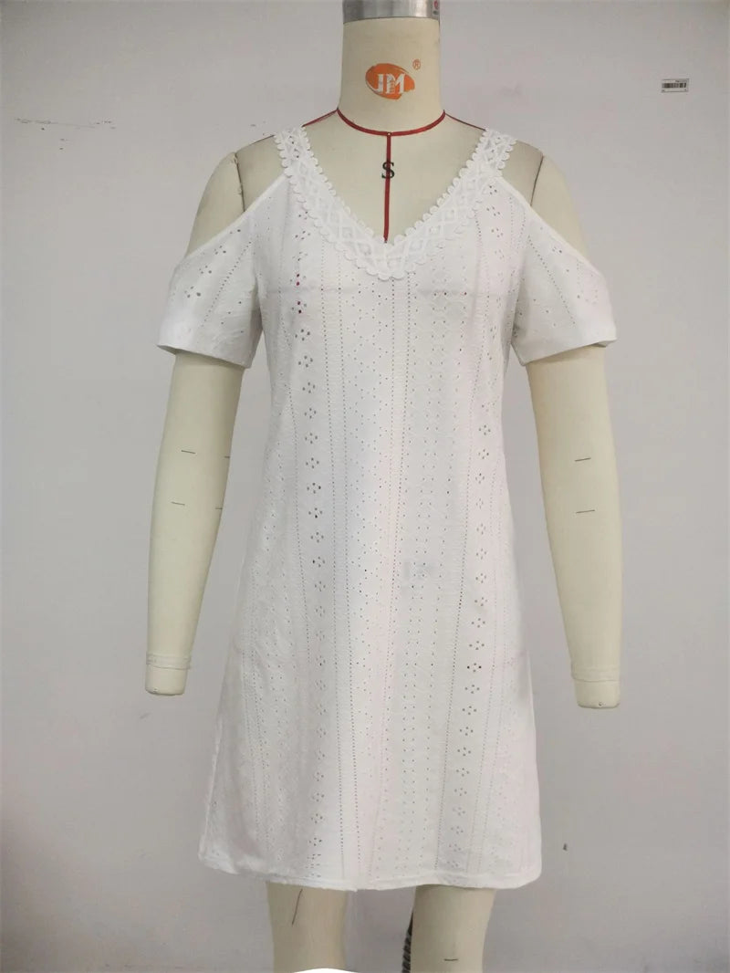 Off-Shoulder Lace Cutout Woven Dress — Women's | Elegant Detail | Summer Occasion