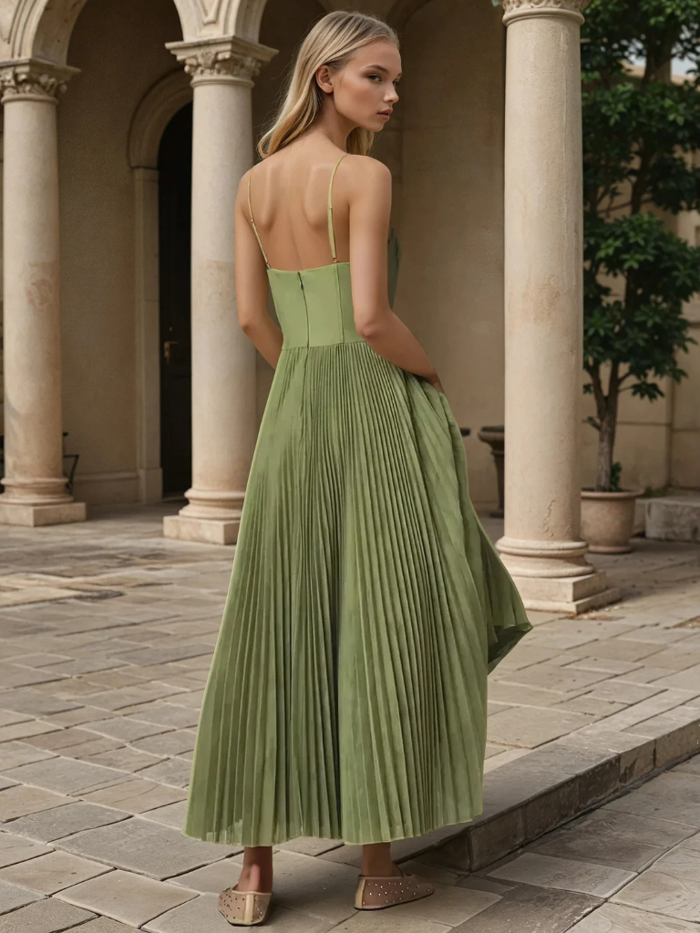 Sonya — Sculpted Pleated Maxi Dress | Structured Silhouette | Architectural Elegance