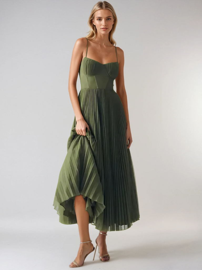 Sonya — Sculpted Pleated Maxi Dress | Structured Silhouette | Architectural Elegance