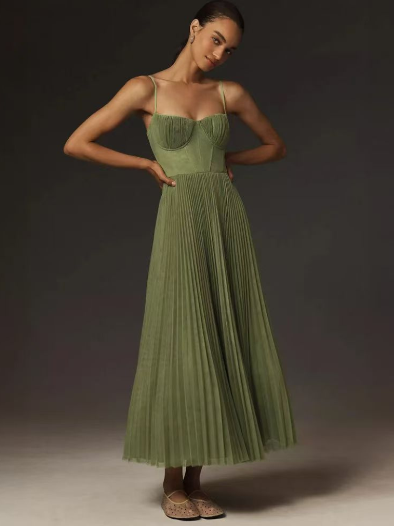 Sonya — Sculpted Pleated Maxi Dress | Structured Silhouette | Architectural Elegance