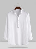 Stand-Collar Cotton Linen Long-Sleeve Shirt — Men's | Relaxed Fit | Refined Casual