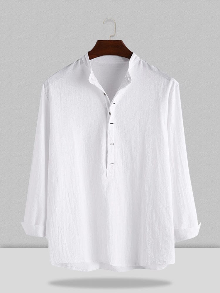 Stand-Collar Cotton Linen Long-Sleeve Shirt — Men's | Relaxed Fit | Refined Casual