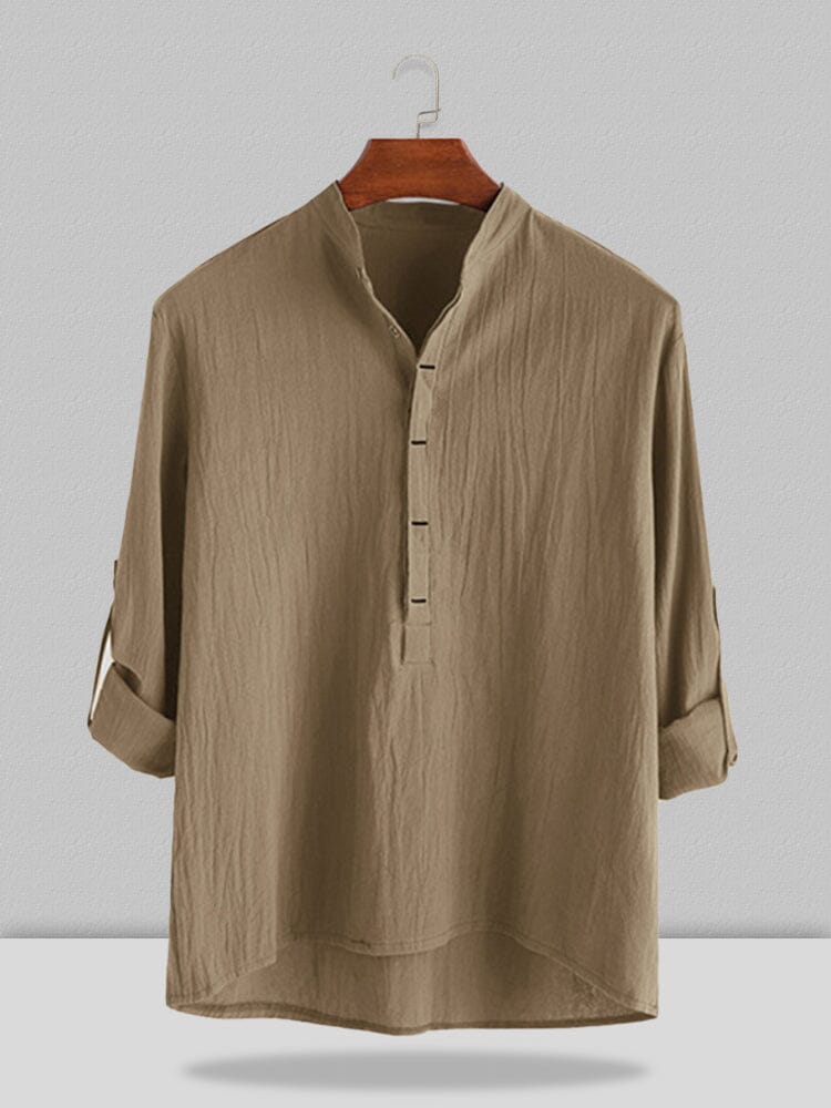 Stand-Collar Cotton Linen Long-Sleeve Shirt — Men's | Relaxed Fit | Refined Casual