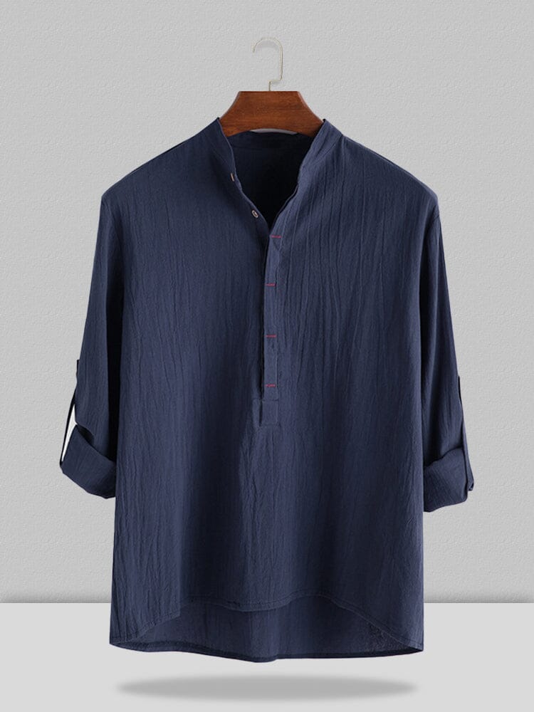 Stand-Collar Cotton Linen Long-Sleeve Shirt — Men's | Relaxed Fit | Refined Casual