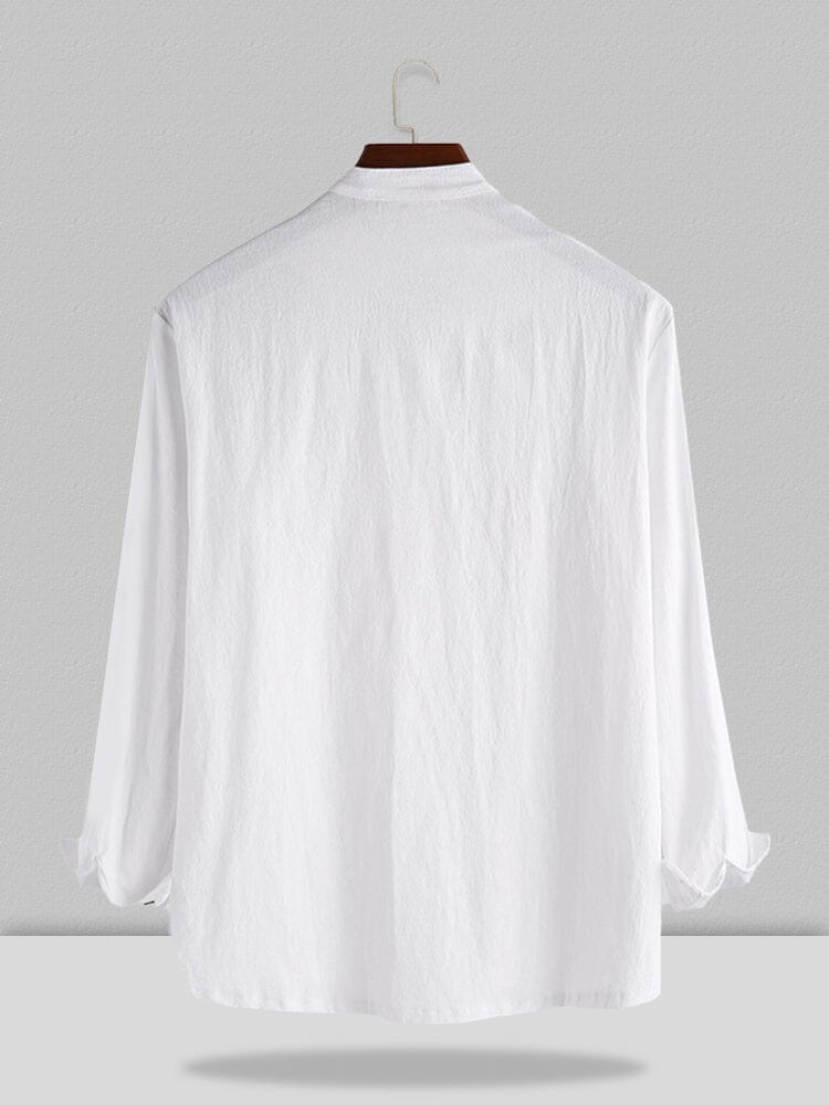 Stand-Collar Cotton Linen Long-Sleeve Shirt — Men's | Relaxed Fit | Refined Casual