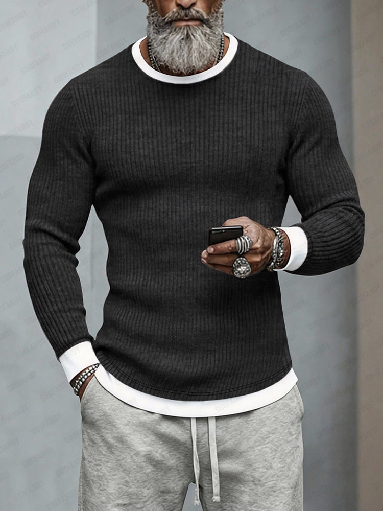 Colourblock Stretch Woven Long-Sleeve Undershirt — Men's | Fitted Layering | Minimal Essential