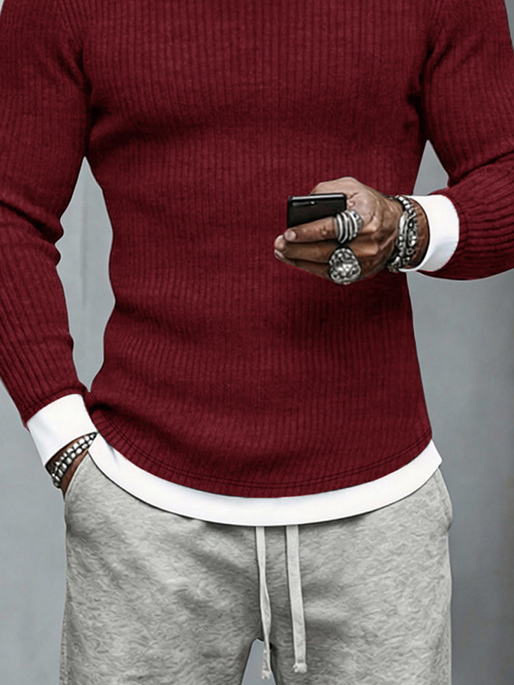 Colourblock Stretch Woven Long-Sleeve Undershirt — Men's | Fitted Layering | Minimal Essential