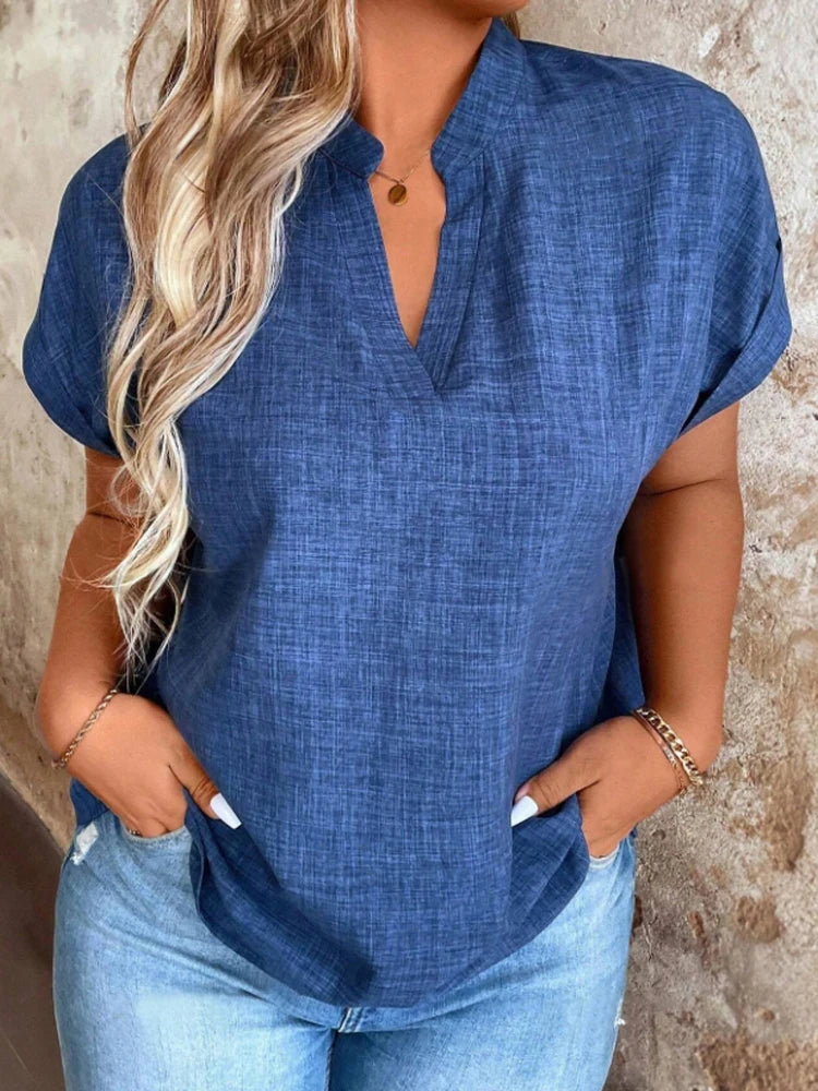 Notched V-Neck Batwing Top — Women's | Oversized Drape | Relaxed Elegant