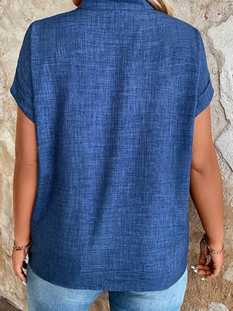Notched V-Neck Batwing Top — Women's | Oversized Drape | Relaxed Elegant