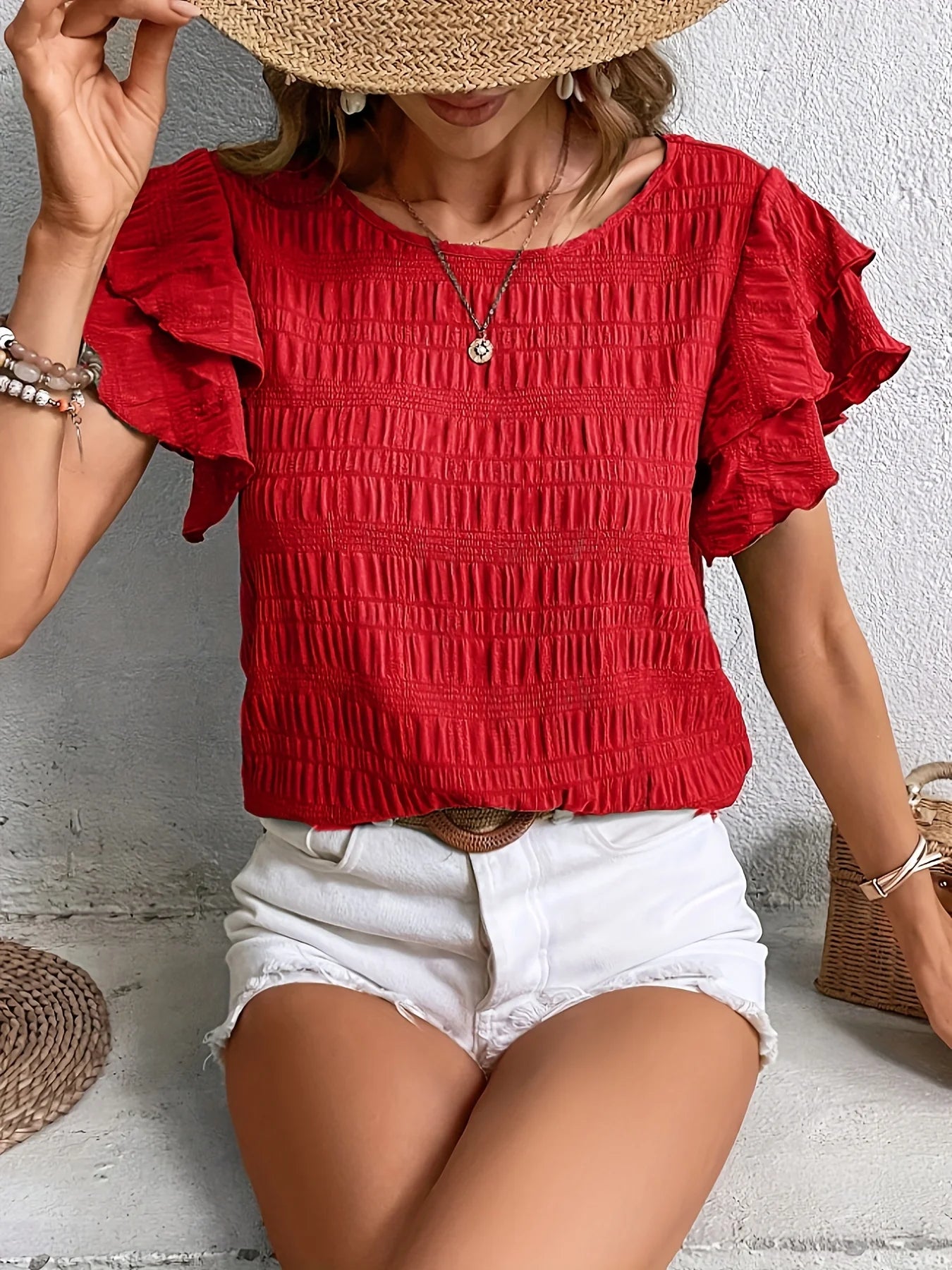 Butterfly-Sleeve Woven Blouse — Women's | Relaxed Drape | Elegant Everyday