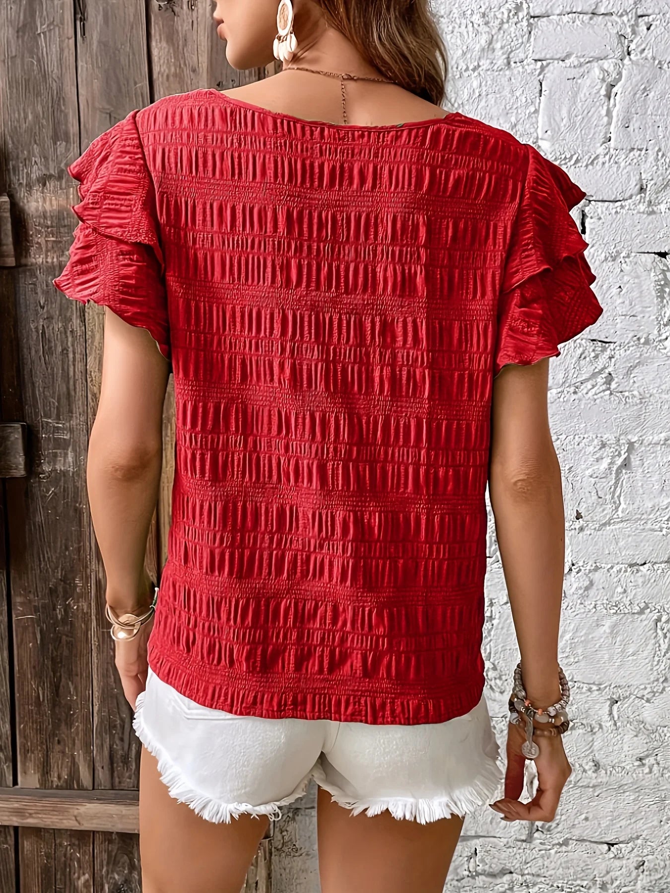 Butterfly-Sleeve Woven Blouse — Women's | Relaxed Drape | Elegant Everyday