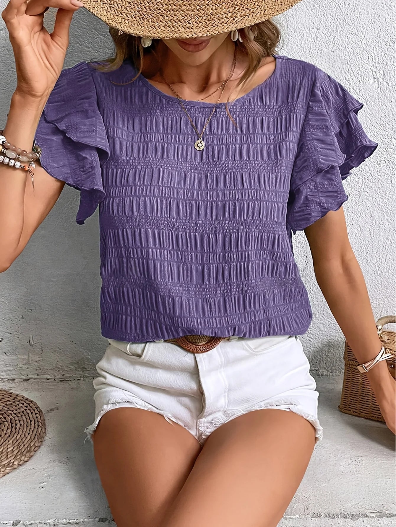 Butterfly-Sleeve Woven Blouse — Women's | Relaxed Drape | Elegant Everyday