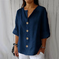 Cotton Linen V-Neck Blouse — Women's | Relaxed Fit | Breathable Summer Essential