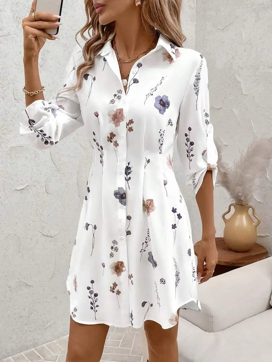 Floral Print Woven Shirt Dress — Women's | Relaxed Fit | Feminine Everyday