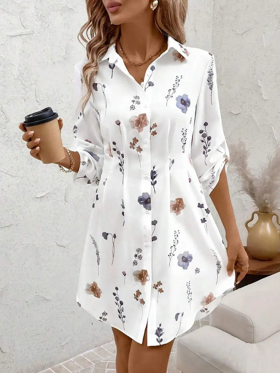 Floral Print Woven Shirt Dress — Women's | Relaxed Fit | Feminine Everyday