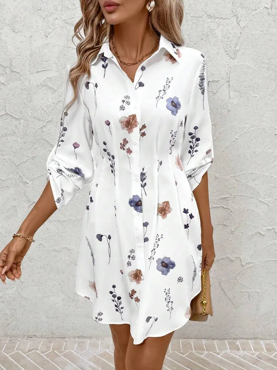 Floral Print Woven Shirt Dress — Women's | Relaxed Fit | Feminine Everyday