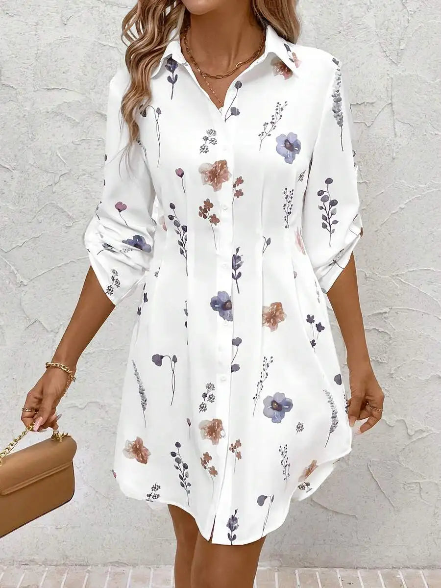 Floral Print Woven Shirt Dress — Women's | Relaxed Fit | Feminine Everyday