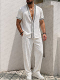 Stripe-Trim Cotton Coordinated Set — Men's | Relaxed Fit | Resort & Vacation