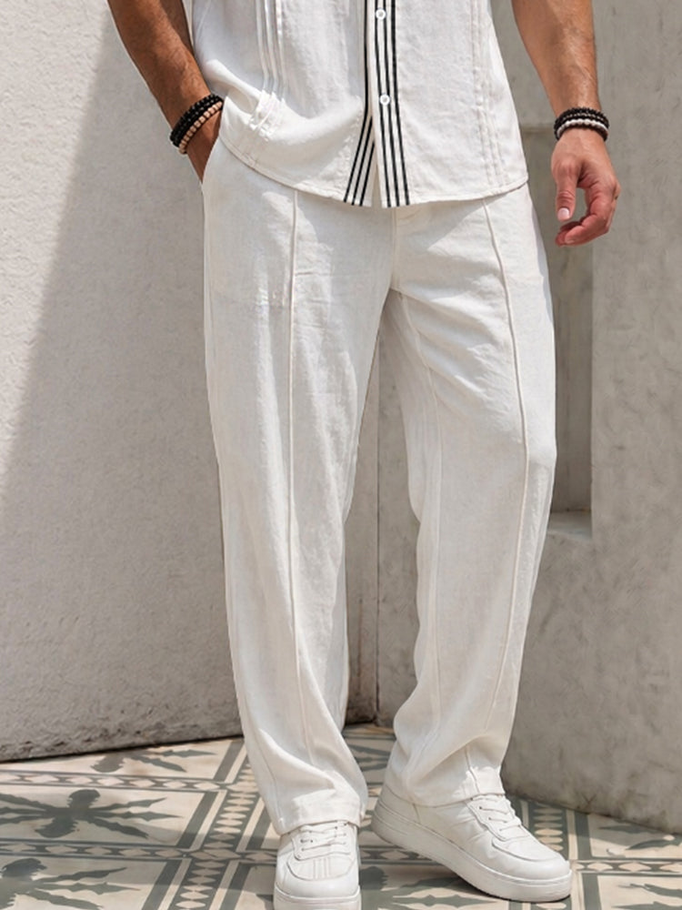 Stripe-Trim Cotton Coordinated Set — Men's | Relaxed Fit | Resort & Vacation