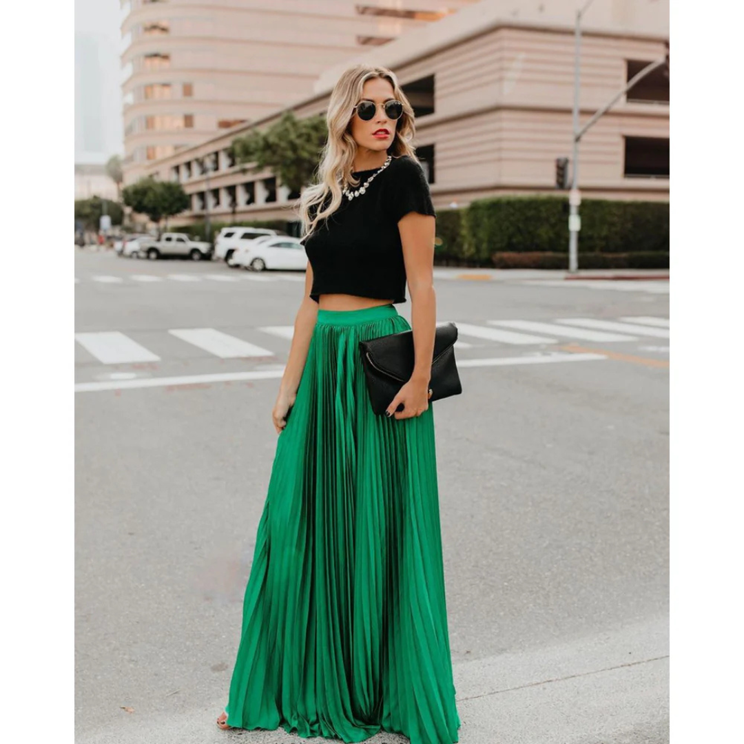 Thessamine — High-Waist Pleated Woven Maxi Skirt | Structured Fit | Refined Feminine