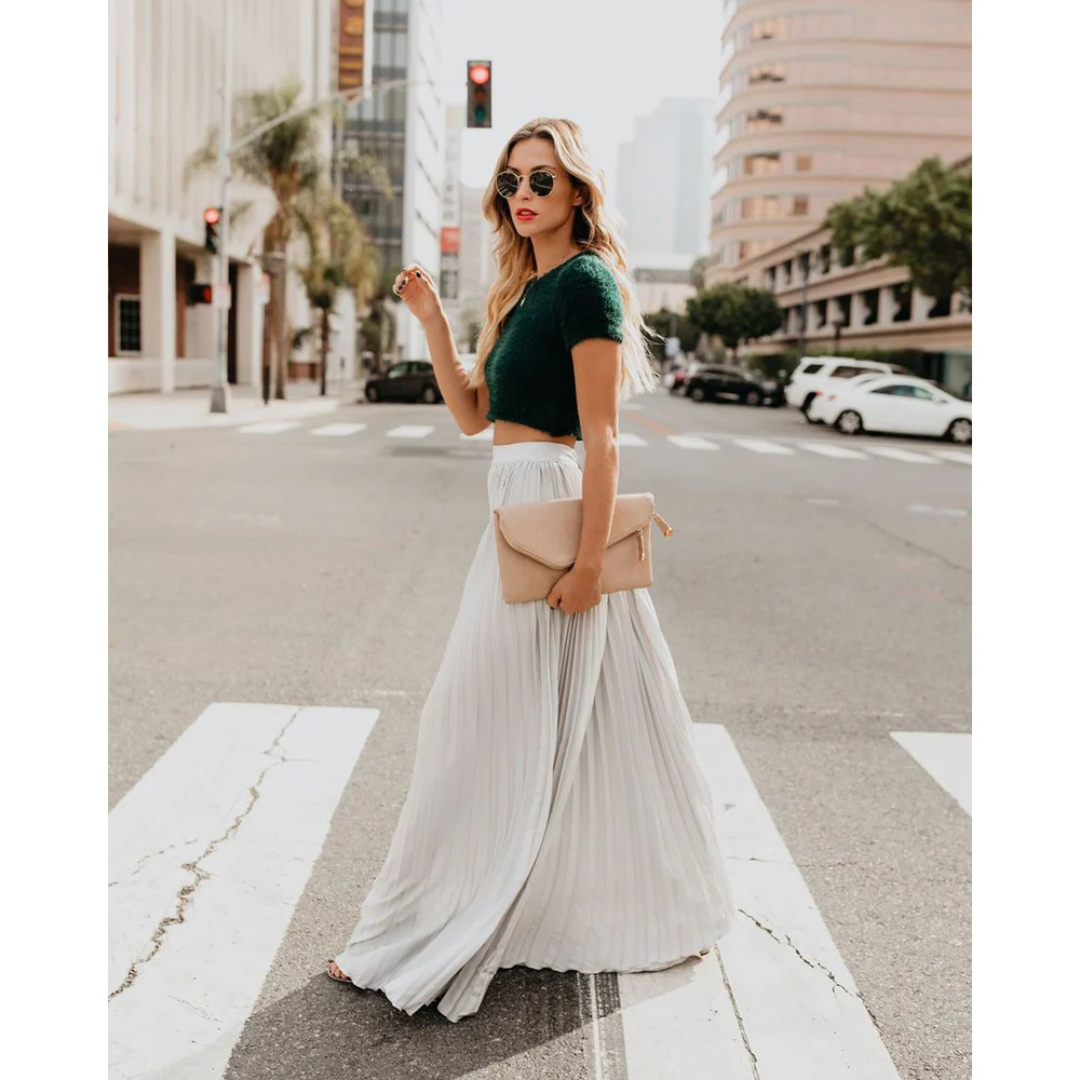 Thessamine — High-Waist Pleated Woven Maxi Skirt | Structured Fit | Refined Feminine