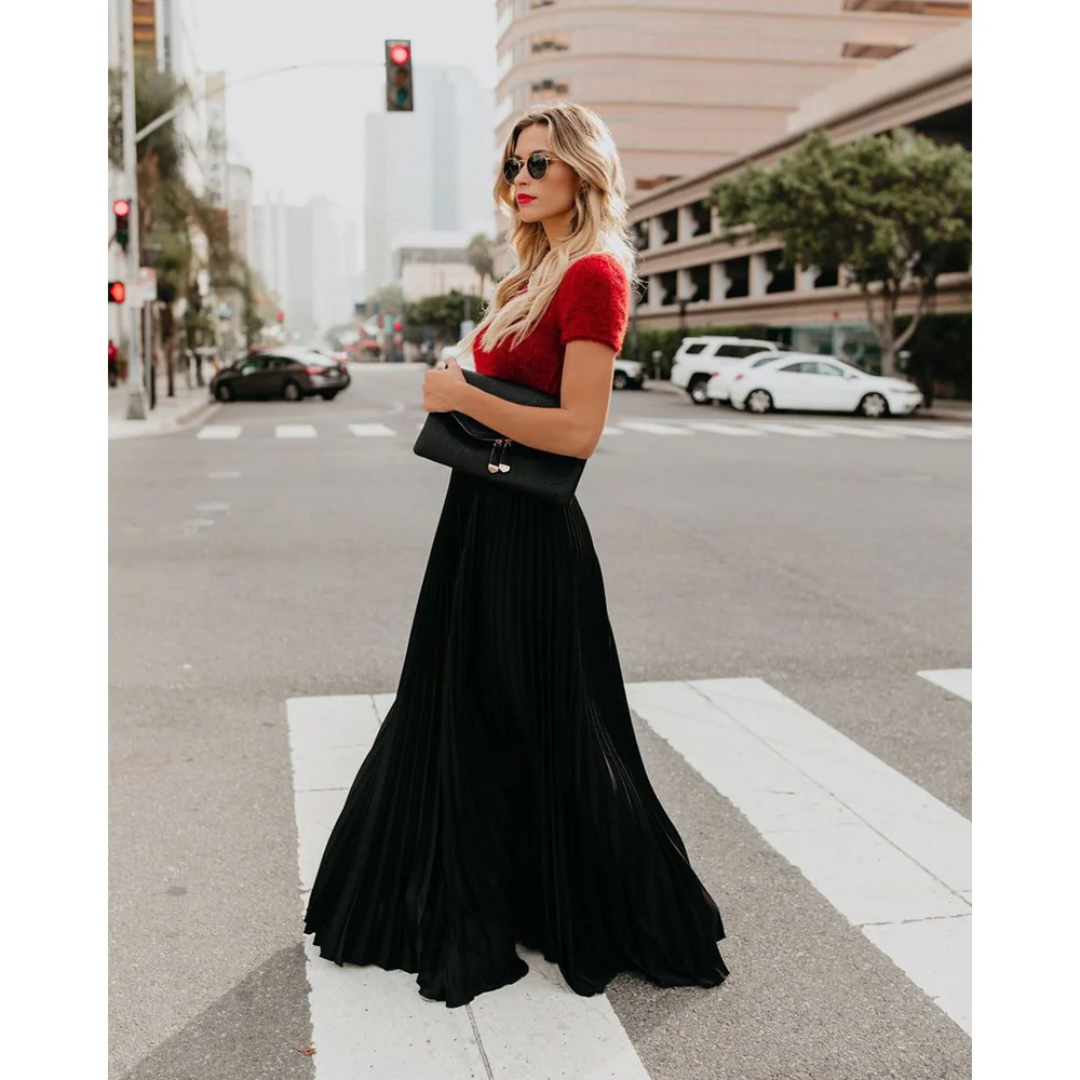 Thessamine — High-Waist Pleated Woven Maxi Skirt | Structured Fit | Refined Feminine