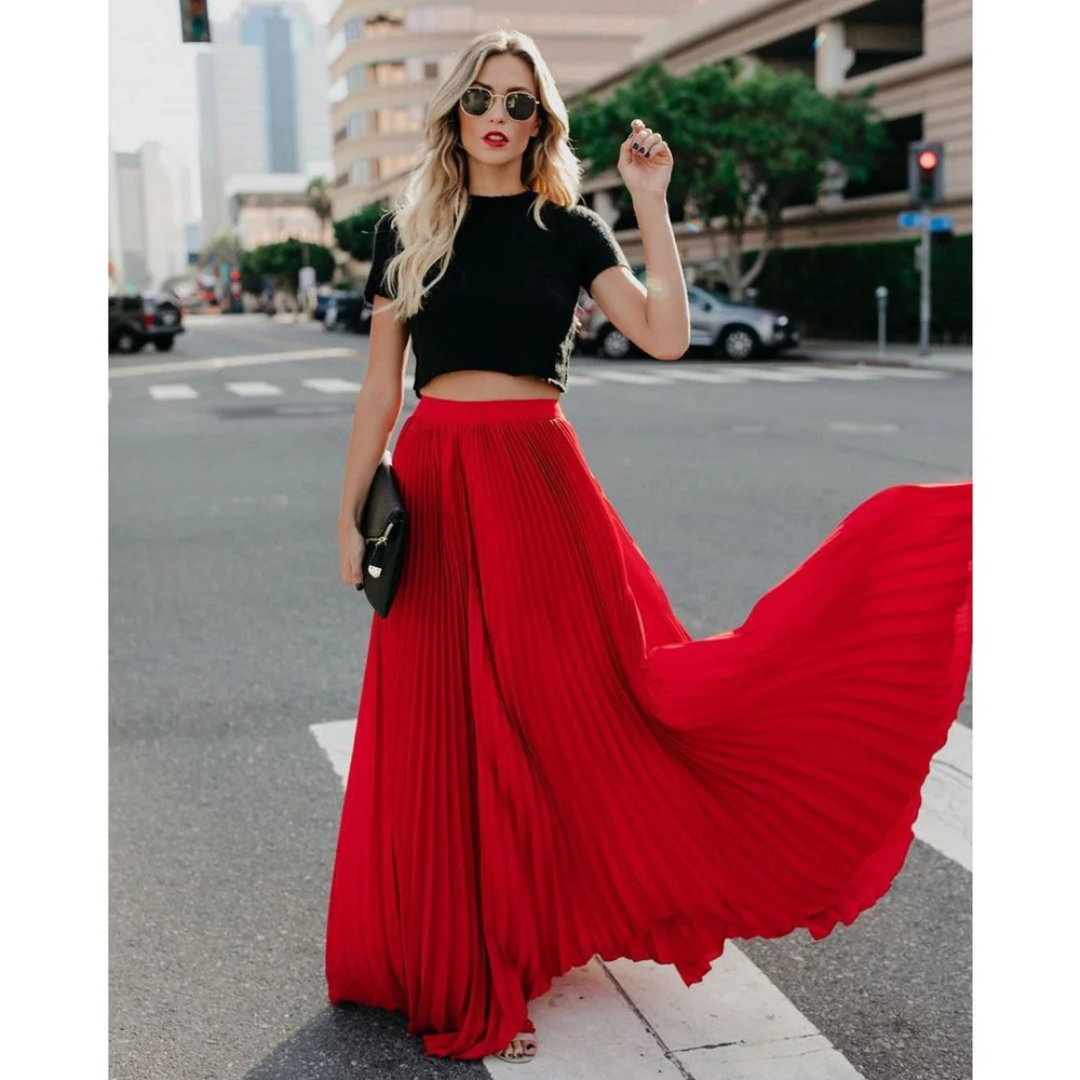 Thessamine — High-Waist Pleated Woven Maxi Skirt | Structured Fit | Refined Feminine