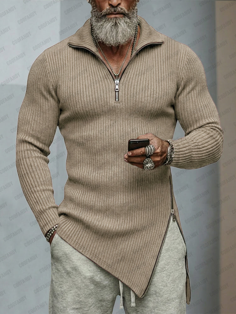 Asymmetric-Hem Knit Top — Men's | Relaxed Fit | Modern Minimal Style