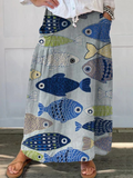 Trisia — Fish Print Woven Pocket Skirt | Elastic Waist | Charming & Unique
