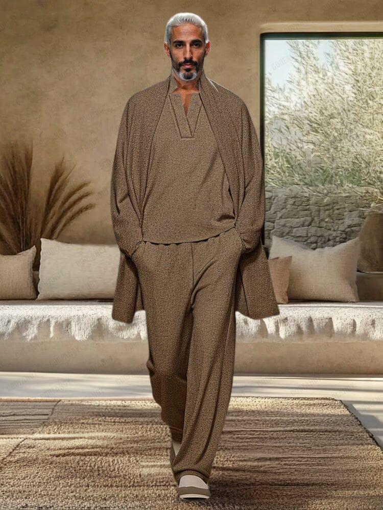 Soft-Touch Woven Three-Piece Set — Men's | Tailored Fit | Polished Smart Casual