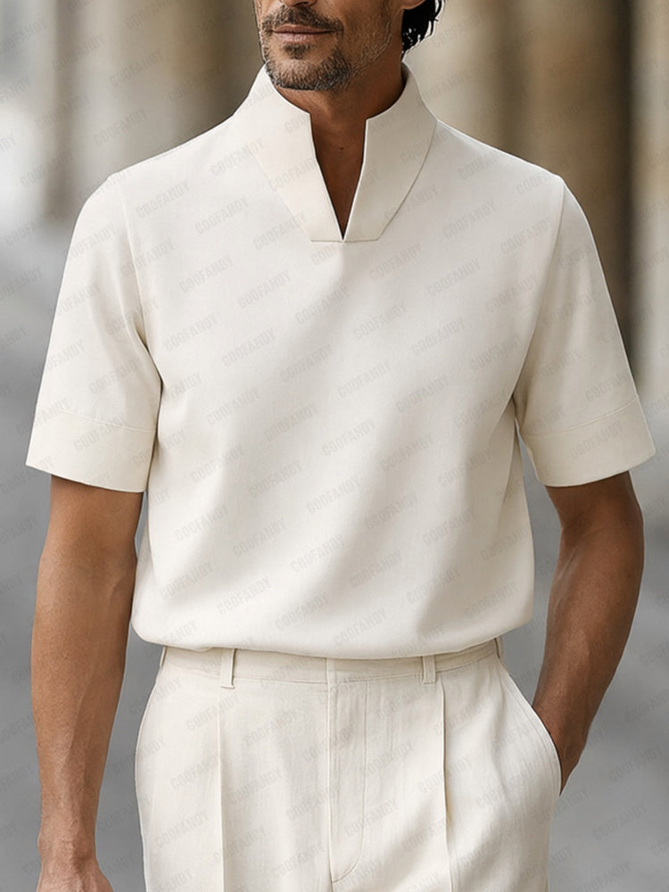 Stand-Collar Woven Short-Sleeve Top — Men's | Relaxed Fit | Clean Summer Essential