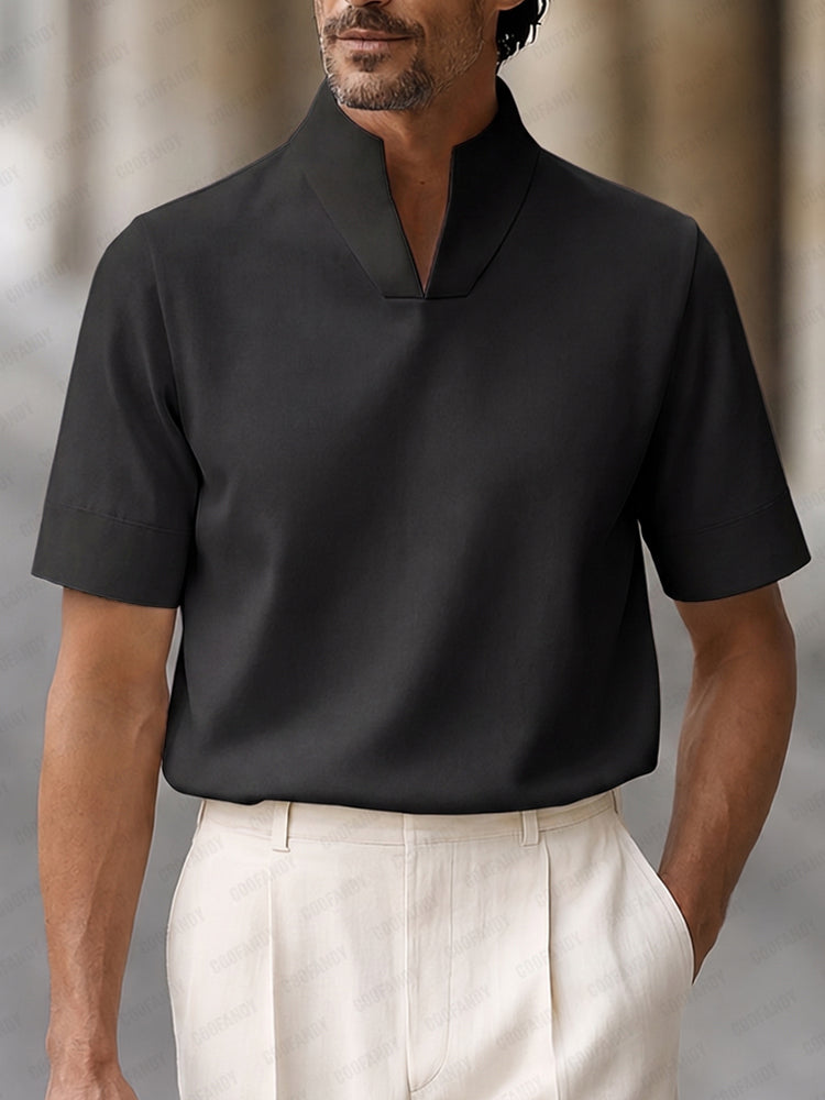 Stand-Collar Woven Short-Sleeve Top — Men's | Relaxed Fit | Clean Summer Essential